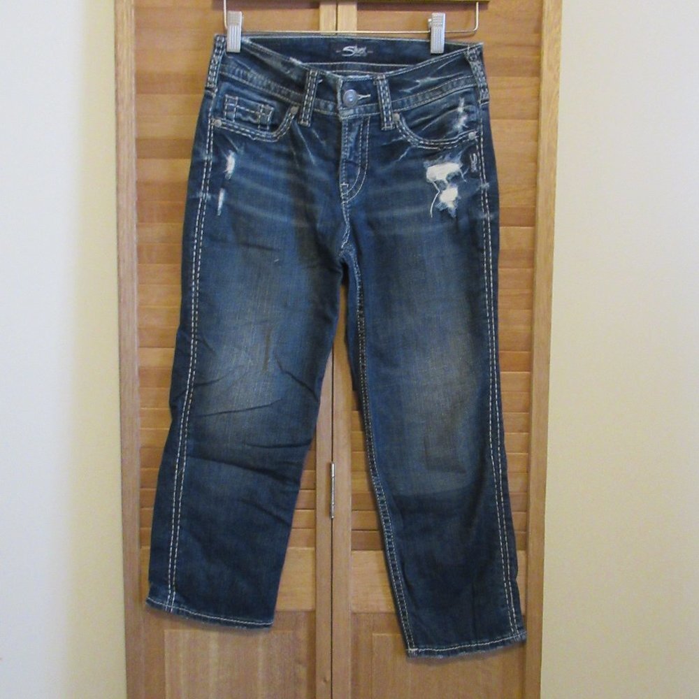 Silver Blue Jeans Suki W27 x L 22 1/2  22.5 Stretch Embroidered